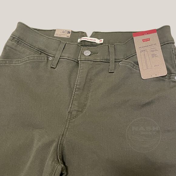 Levi’s 315 Shaping Wide Leg Jeans 30x32 | Olive Twill High Rise NWT, New Gift - Picture 5 of 9